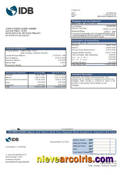 Dominican Republic Bid bank mortgage statement